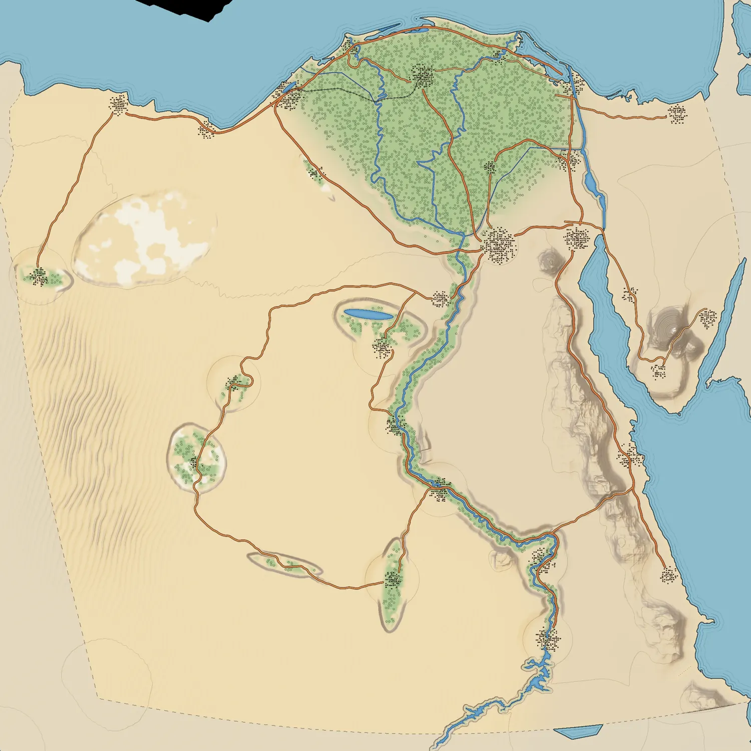 Illustrated map of Egypt marking the beginning of the journey in Alexandria